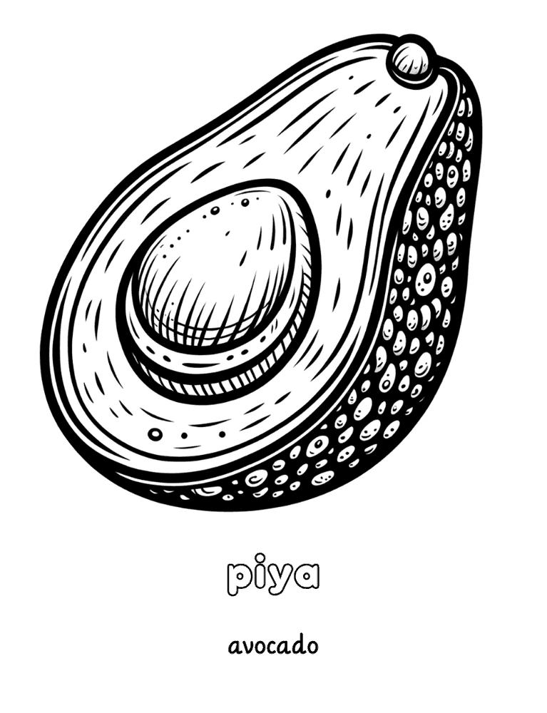 Interior page 2 of Hausa - English Fruits and Vegetables Coloring Book for Kids Ages 4-8 - Click to view on Amazon