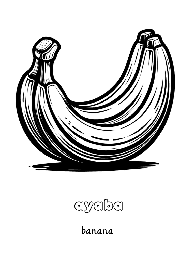 Interior page 3 of Hausa - English Fruits and Vegetables Coloring Book for Kids Ages 4-8 - Click to view on Amazon
