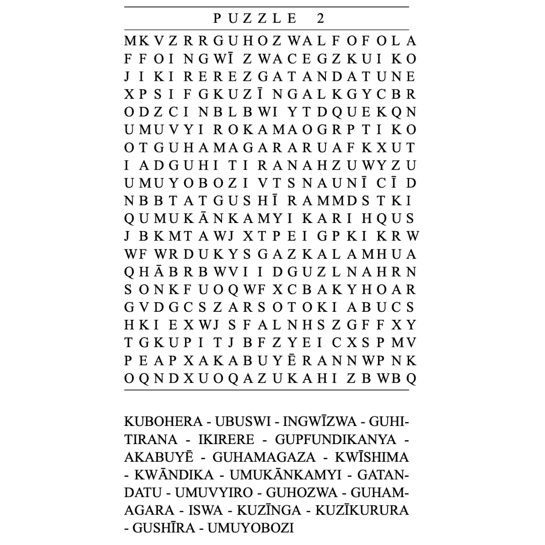 Interior page 2 of Kirundi Word Search - Click to view on Amazon