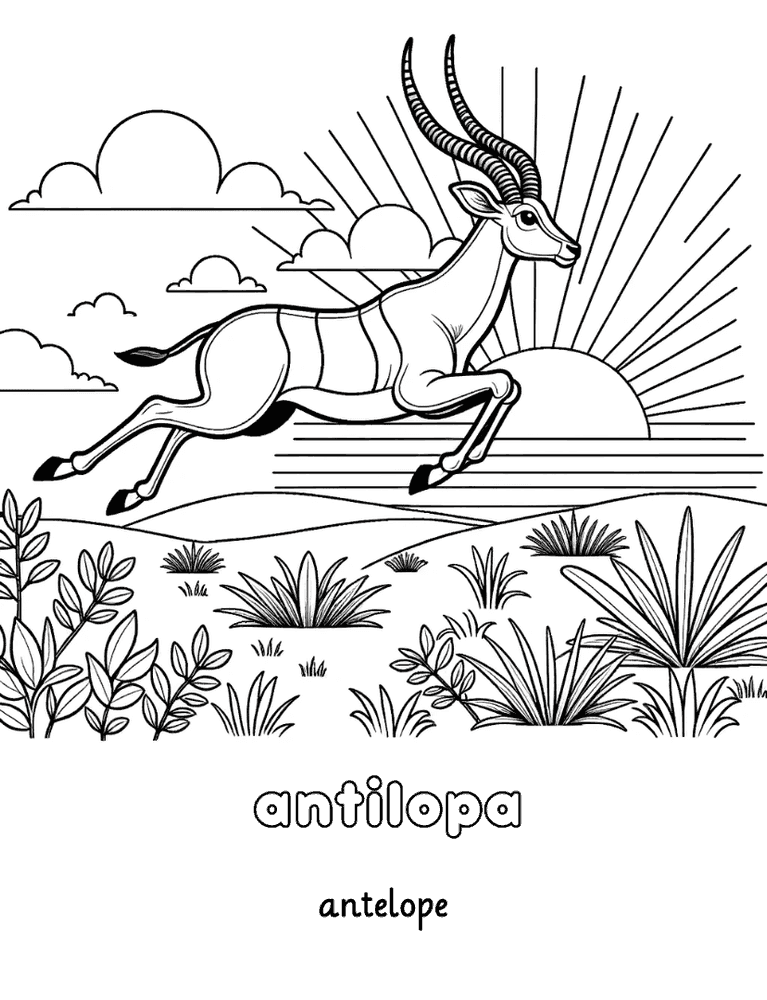 Interior page 1 of Malagasy - English Animals Coloring Book for Kids Ages 4-8 - Click to view on Amazon