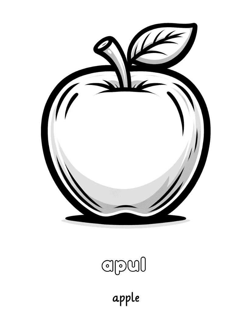 Interior page 1 of Pidgin - English Fruits and Vegetables Coloring Book for Kids Ages 4-8 - Click to view on Amazon