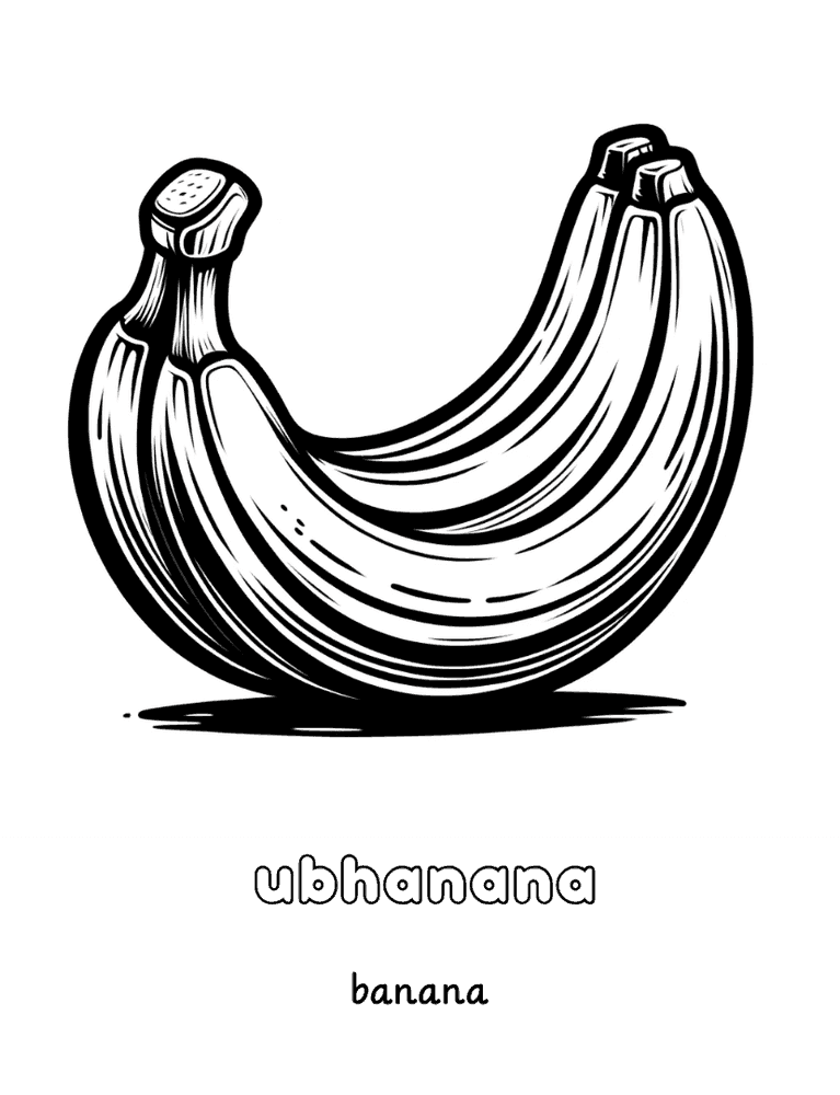 Interior page 3 of Zulu - English Fruits and Vegetables Coloring Book for Kids Ages 4-8 - Click to view on Amazon
